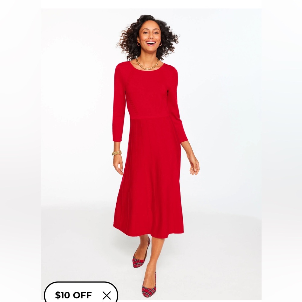 NEW Talbots Pleated Fit & Flare Merino Sweater Dress
